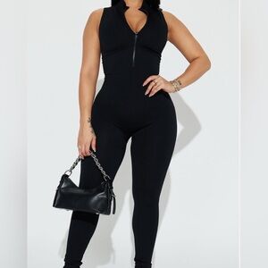Fashion Nova Black Zip-Up Jumpsuit